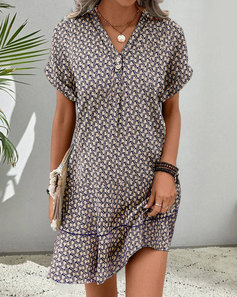 Janice Short Sleeve Casual Summer Dress with V-Neck