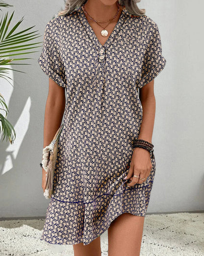 Janice Short Sleeve Casual Summer Dress with V-Neck