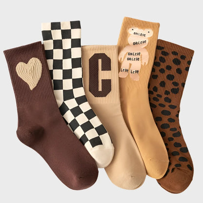 LovelyFigure Retro Women's Crew Cotton Socks - 5 Pairs