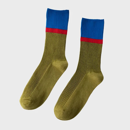 ContrastStripe Women's Cotton Crew Socks