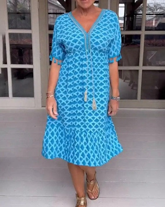 Caitlin Loose Fit V-Neck Midi Summer Dress