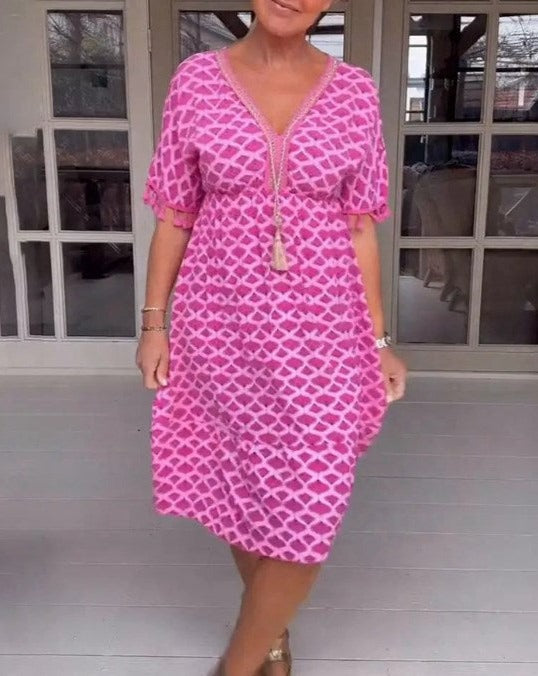 Caitlin Loose Fit V-Neck Midi Summer Dress