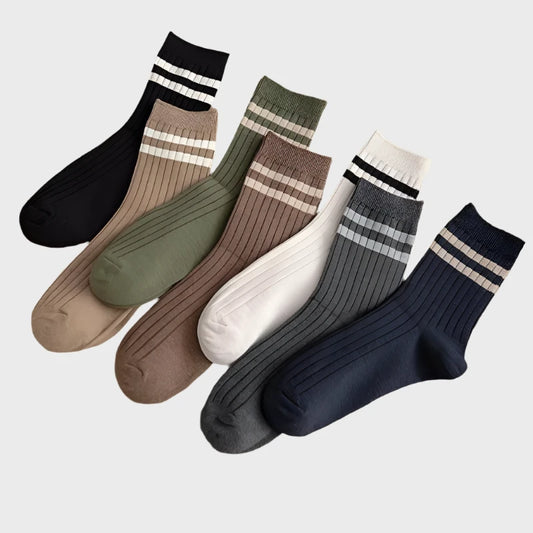 StripeStride Crew Socks for Men - 7 Pairs