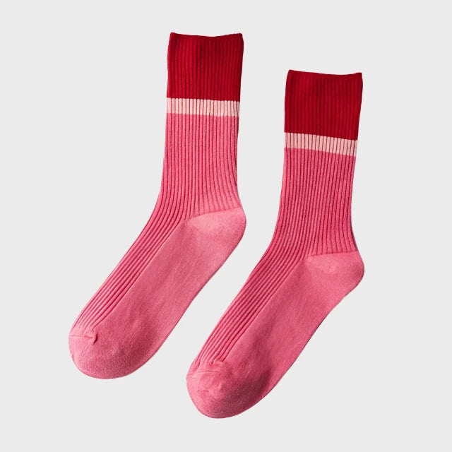 ContrastStripe Women's Cotton Crew Socks