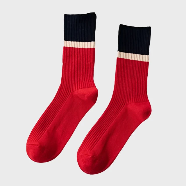 ContrastStripe Women's Cotton Crew Socks