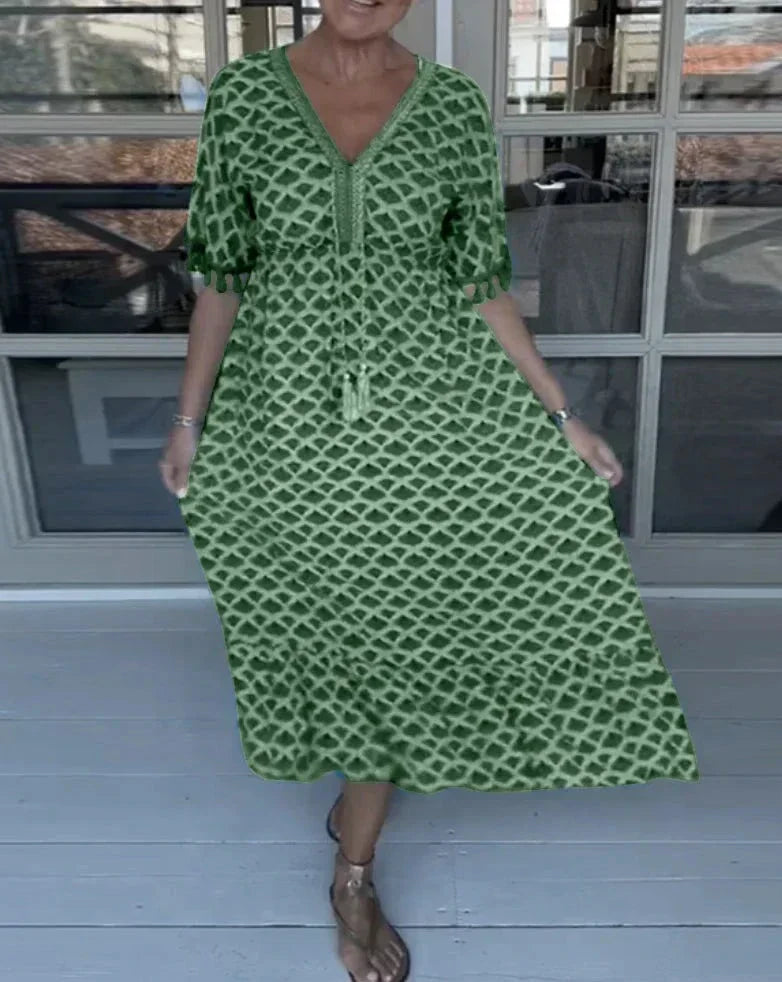 Caitlin Loose Fit V-Neck Midi Summer Dress