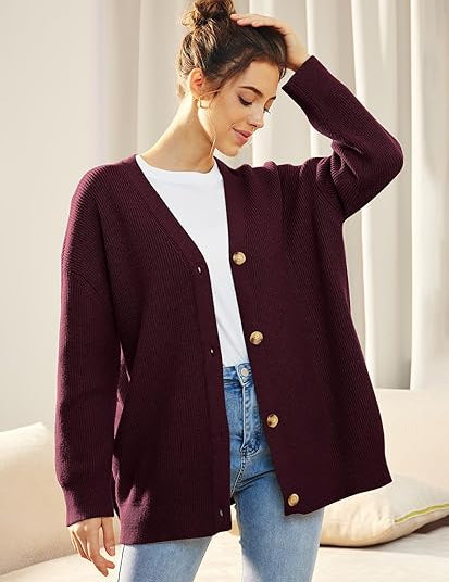 Women's Knitting Vest with Button Placket, V-Neck Design, Long Sleeves-1