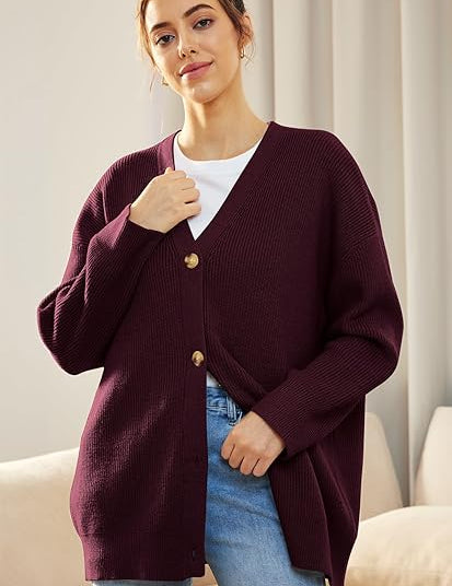 Women's Knitting Vest with Button Placket, V-Neck Design, Long Sleeves-2