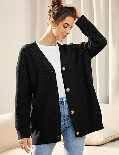 Women's Knitting Vest with Button Placket, V-Neck Design, Long Sleeves-5