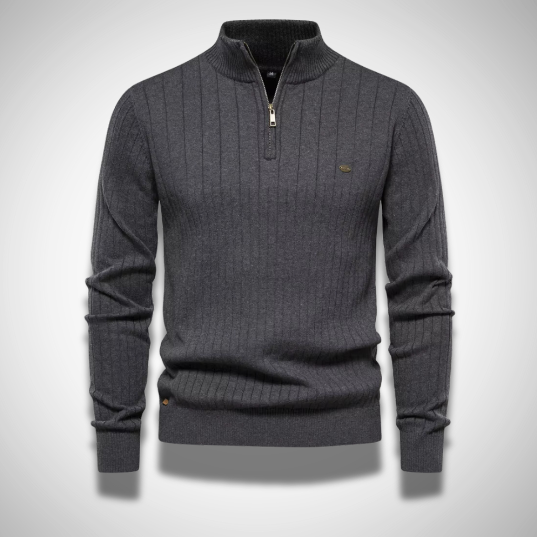 Stylish Cotton Zip Neck Pullover for Modern Men