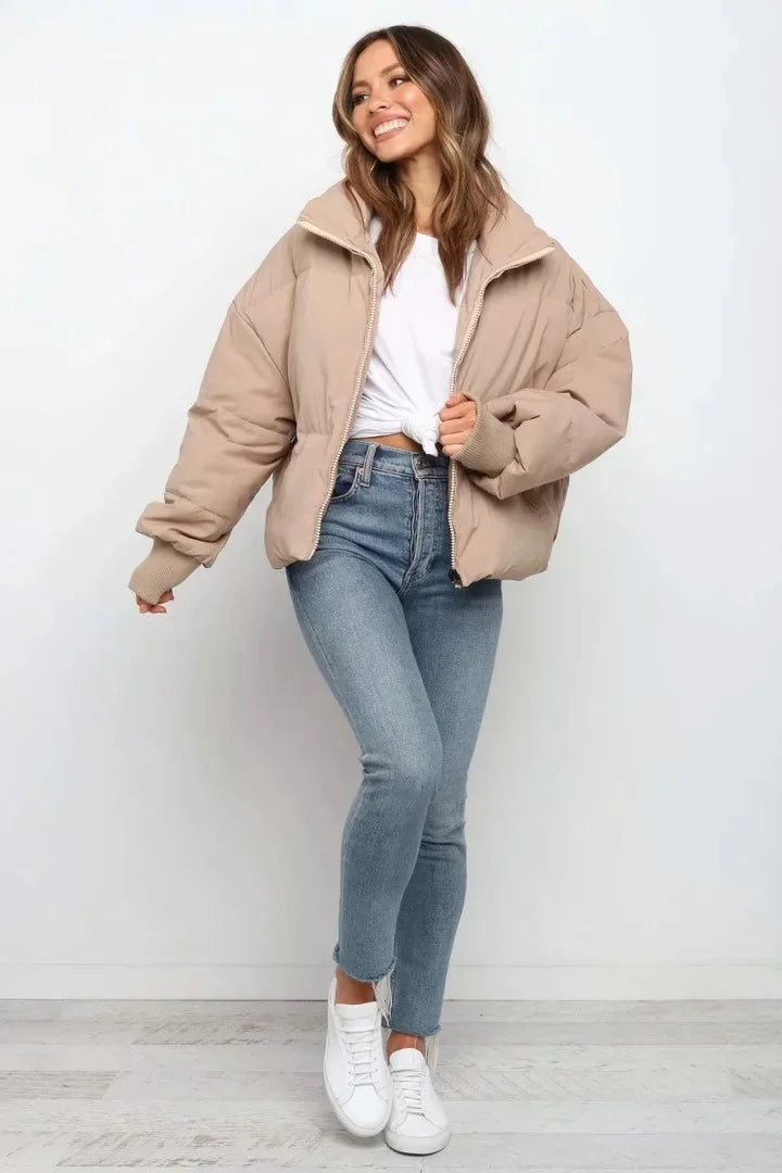 Blush Pink Puffer Jacket for Women with Quilted Design and High Neckline – Cozy and Stylish Winter Outerwear 3
