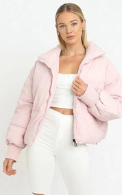 Blush Pink Puffer Jacket for Women with Quilted Design and High Neckline – Cozy and Stylish Winter Outerwear 5