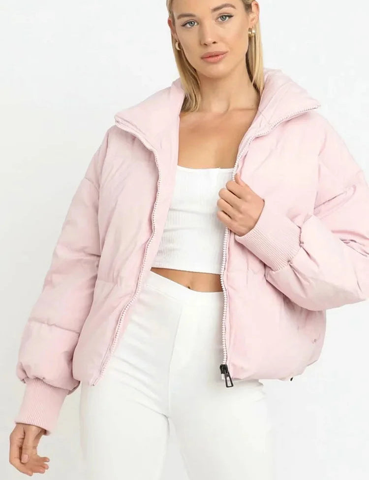 Blush Pink Puffer Jacket for Women with Quilted Design and High Neckline – Cozy and Stylish Winter Outerwear 5