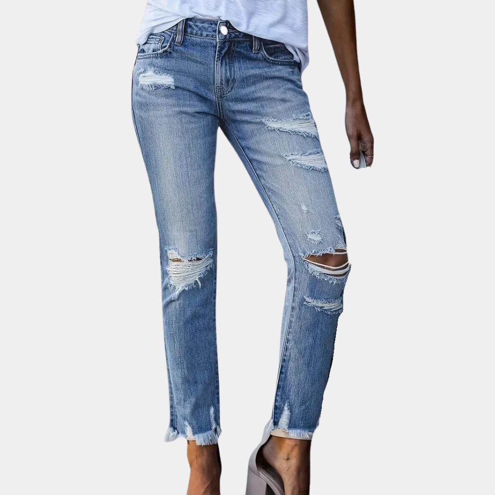 Women's Casual Torn Jeans with Trendy Detailing for Everyday Wear-3