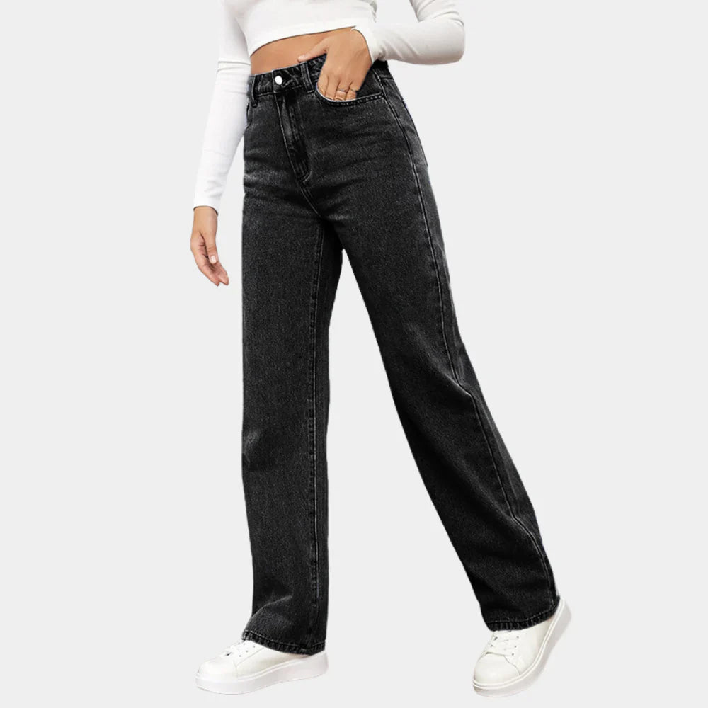 Women's Straight-Leg Jeans with Light Stretch and High Waist Design-6