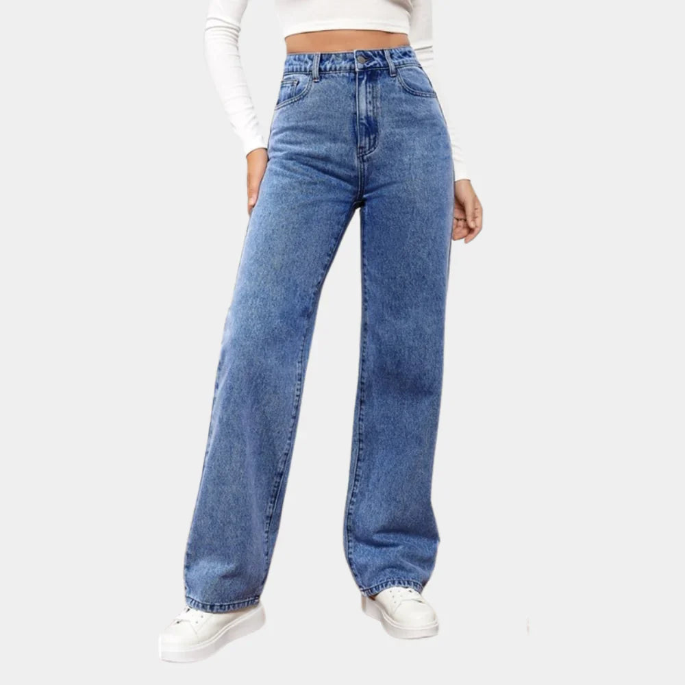 Variant image for Women's Straight-Leg Jeans with Light Stretch and High Waist Design-1