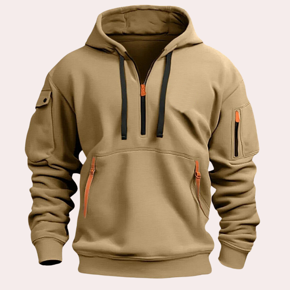 Men's Hoodie with Zipper Details, Soft Breathable Sweatshirt in Gray, Black, Khaki, Navy 6