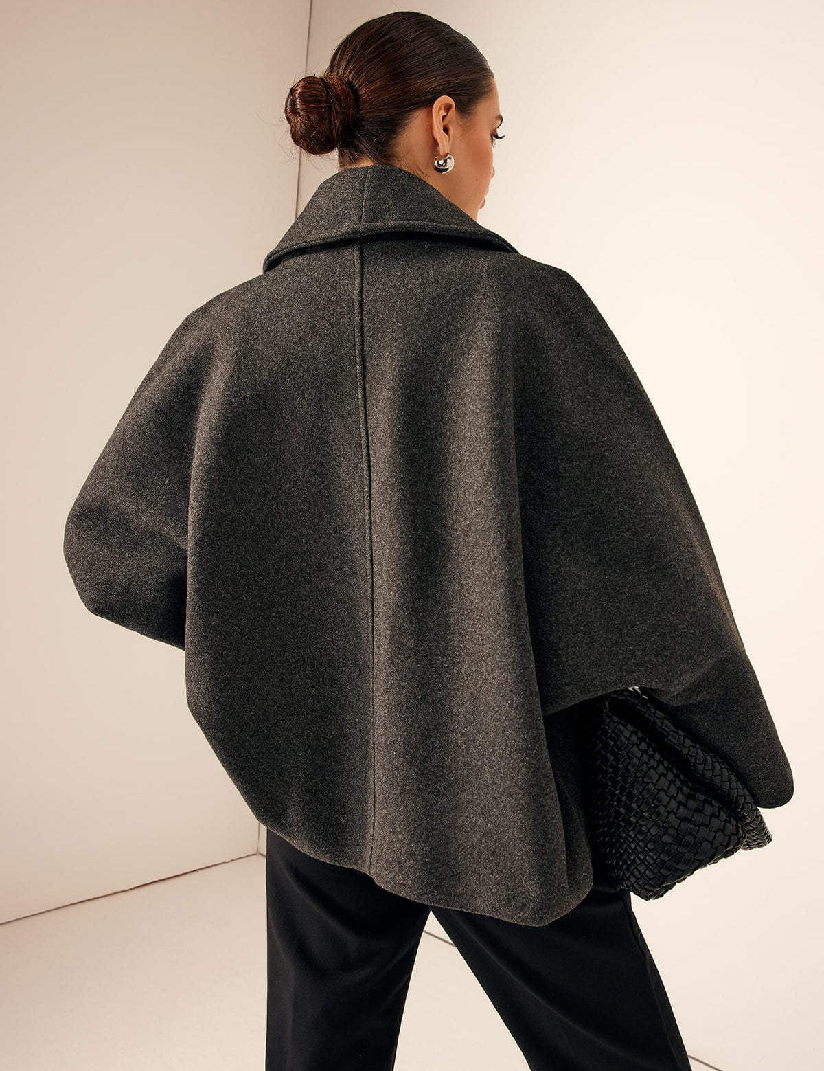 Charcoal Wool Blend Winter Coat for Women with Oversized Shawl Collar – Relaxed Cocoon Silhouette 1