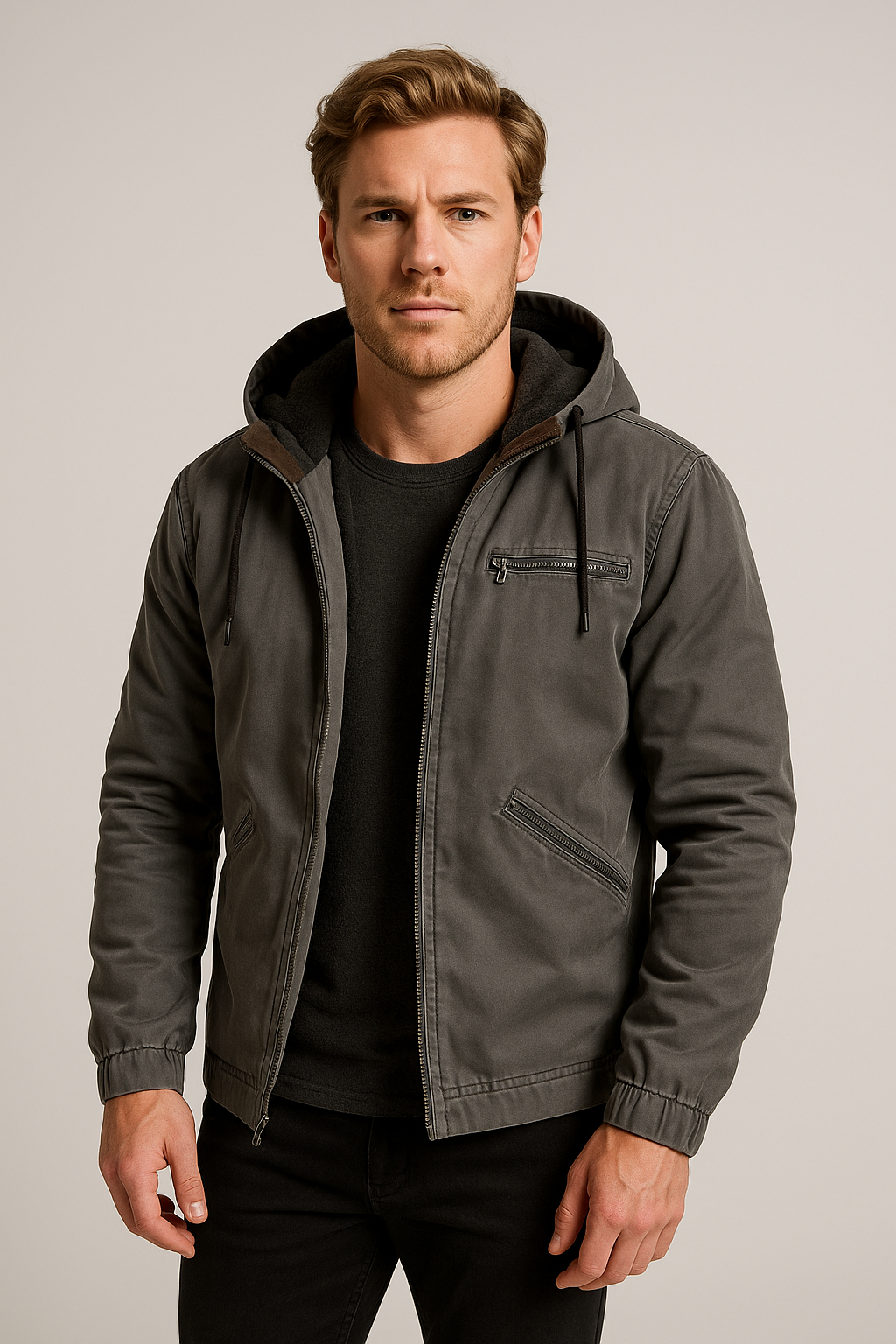 Men's Fleece Jacket with Hood - Warm Winter Coat for Outdoor Activities