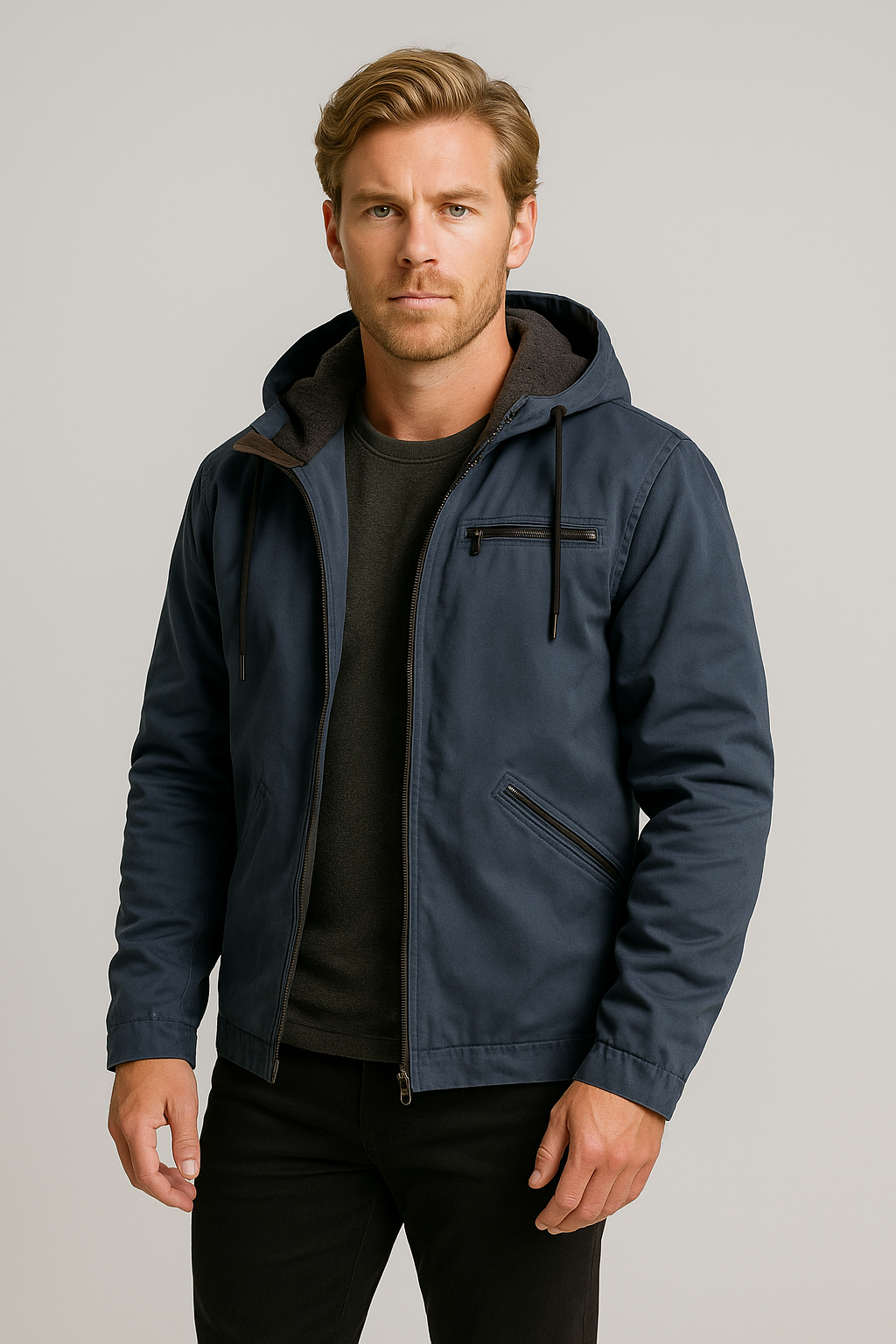 Men's Fleece Jacket with Hood - Warm Winter Coat for Outdoor Activities