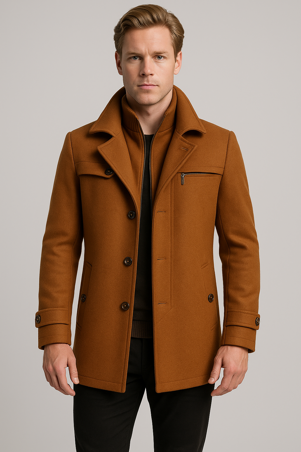 Men's Trench Coat - Stylish Color-Block Design, Long Sleeve, Slim Fit Winter Coat