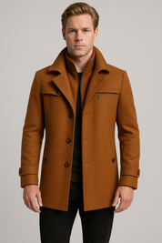 Men's Trench Coat - Stylish Color-Block Design, Long Sleeve, Slim Fit Winter Coat