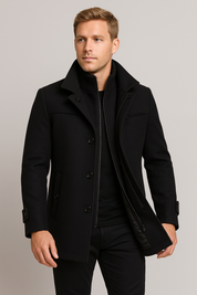 Men's Trench Coat - Stylish Color-Block Design, Long Sleeve, Slim Fit Winter Coat