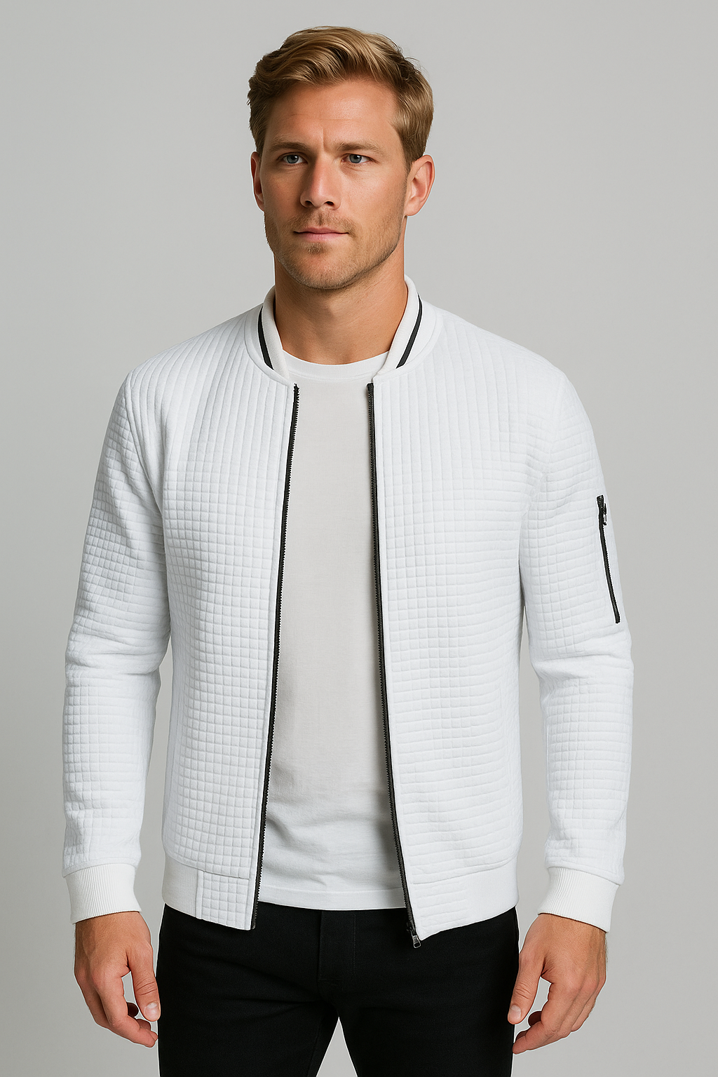 Men's Slim Fit Casual Zipper Jacket - Stylish Polyester Coat for Autumn & Winter