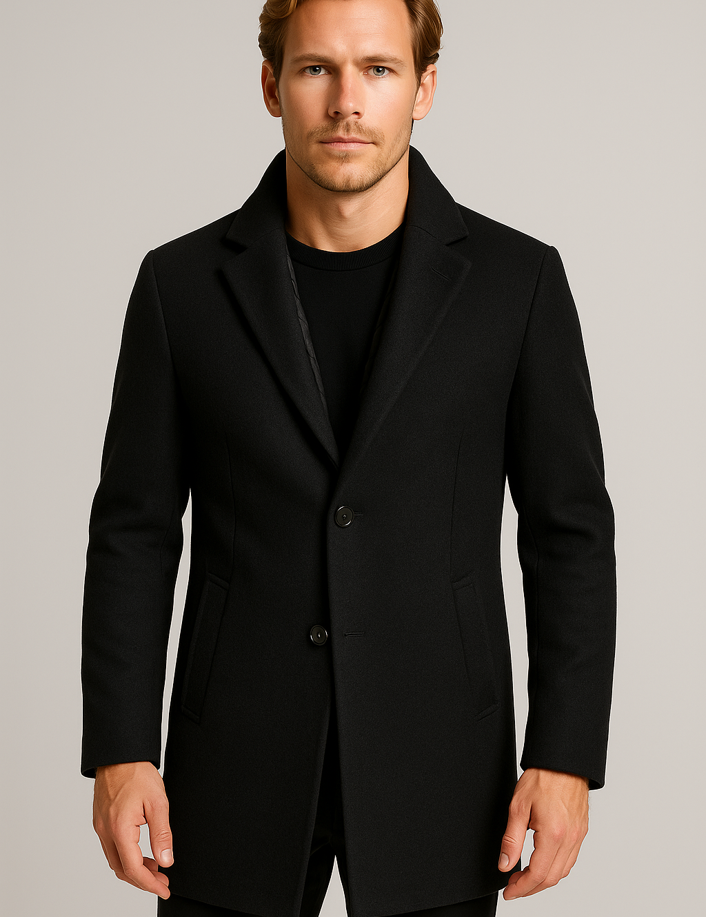 Men's Trench Coat - Double-Breasted Belted Polyester Outerwear
