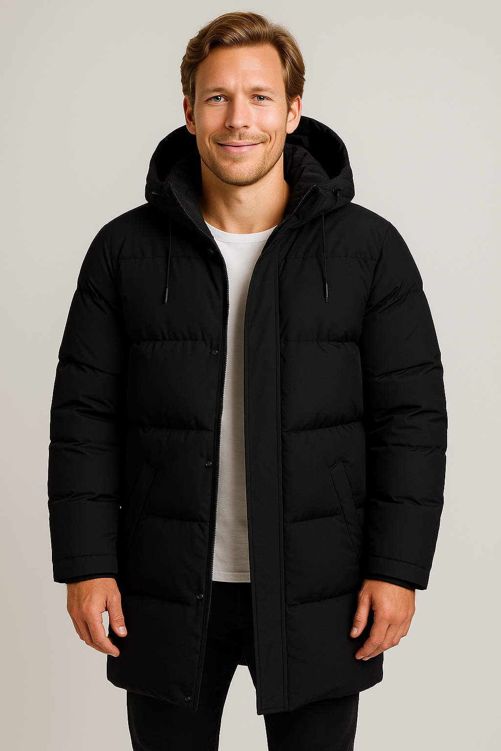 Men's Long Winter Coat - Water-Resistant Insulated Overcoat for Cold Weather