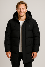 Men's Long Winter Coat - Water-Resistant Insulated Overcoat for Cold Weather