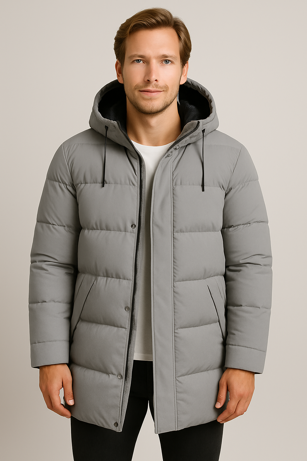 Men's Long Winter Coat - Water-Resistant Insulated Overcoat for Cold Weather