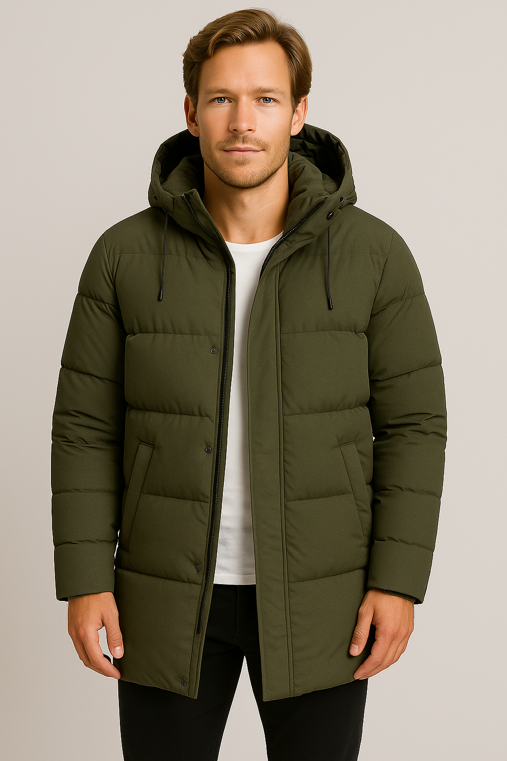 Men's Long Winter Coat - Water-Resistant Insulated Overcoat for Cold Weather