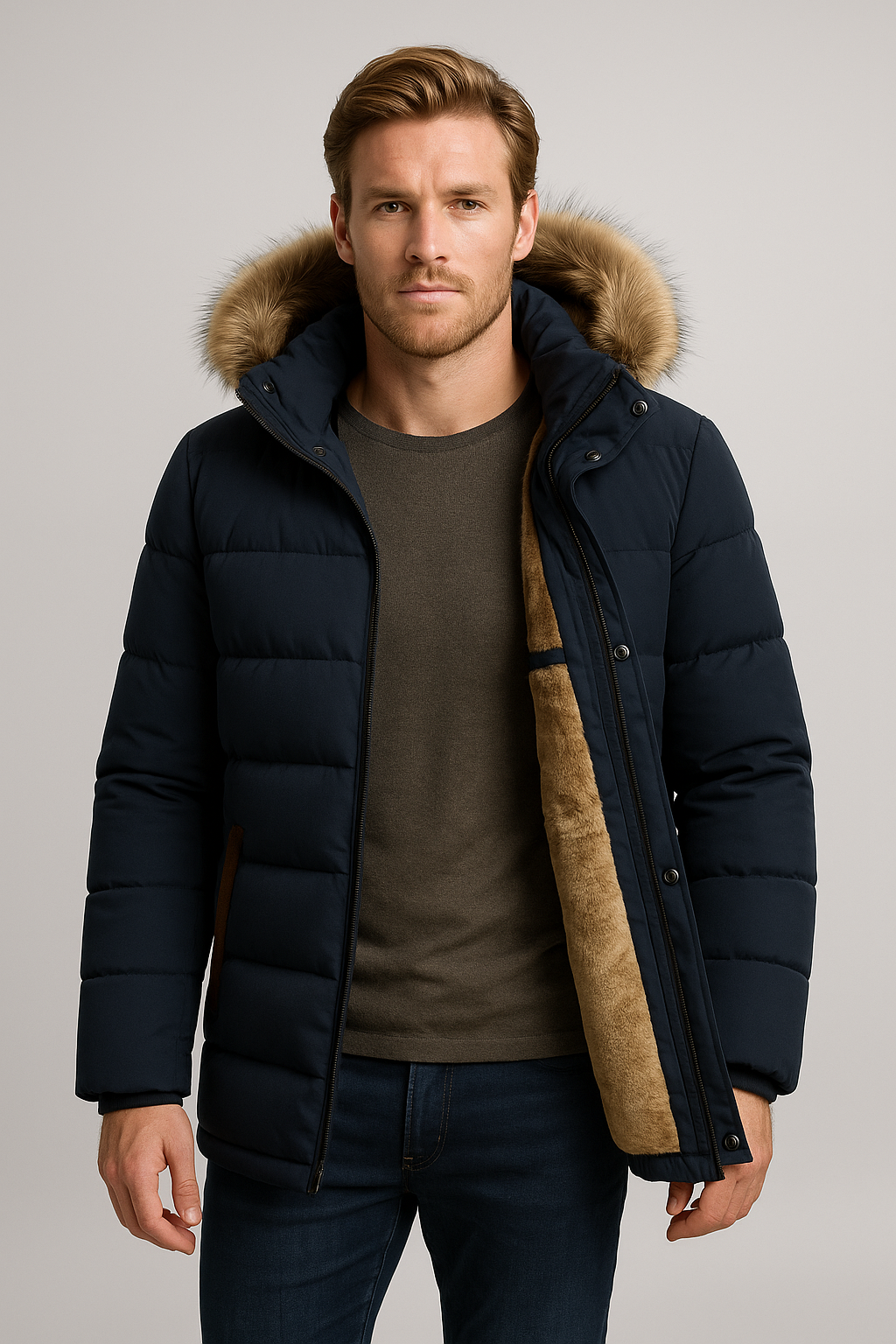 Men's Winter Jacket - Ultra Warm Insulated Puffer Jacket with Hood and Pockets