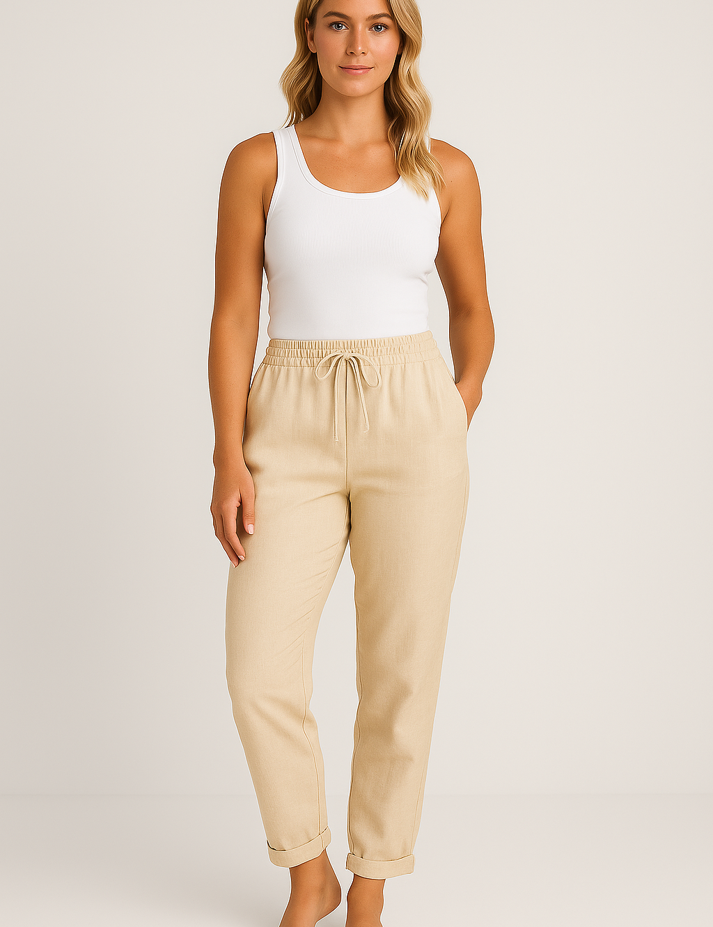 Women's White Linen Pants - Stylish and Comfortable Casual Trousers