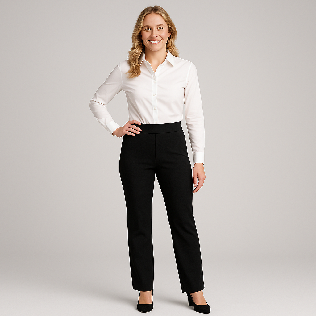 Women's Straight Cut Pants with Side Pockets - Stretch Fabric for Comfort