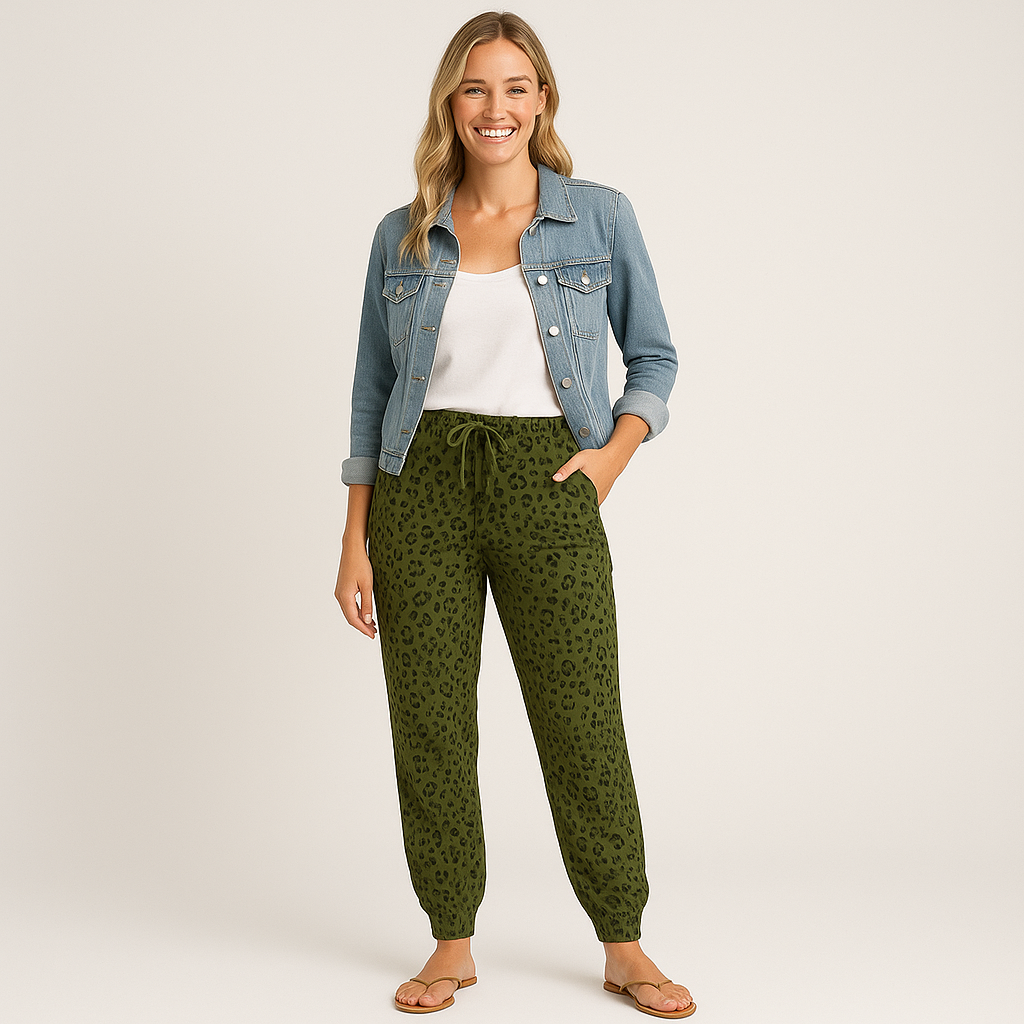 Women's Casual Leopard Print Pants with Elastic Waist for Comfort and Style