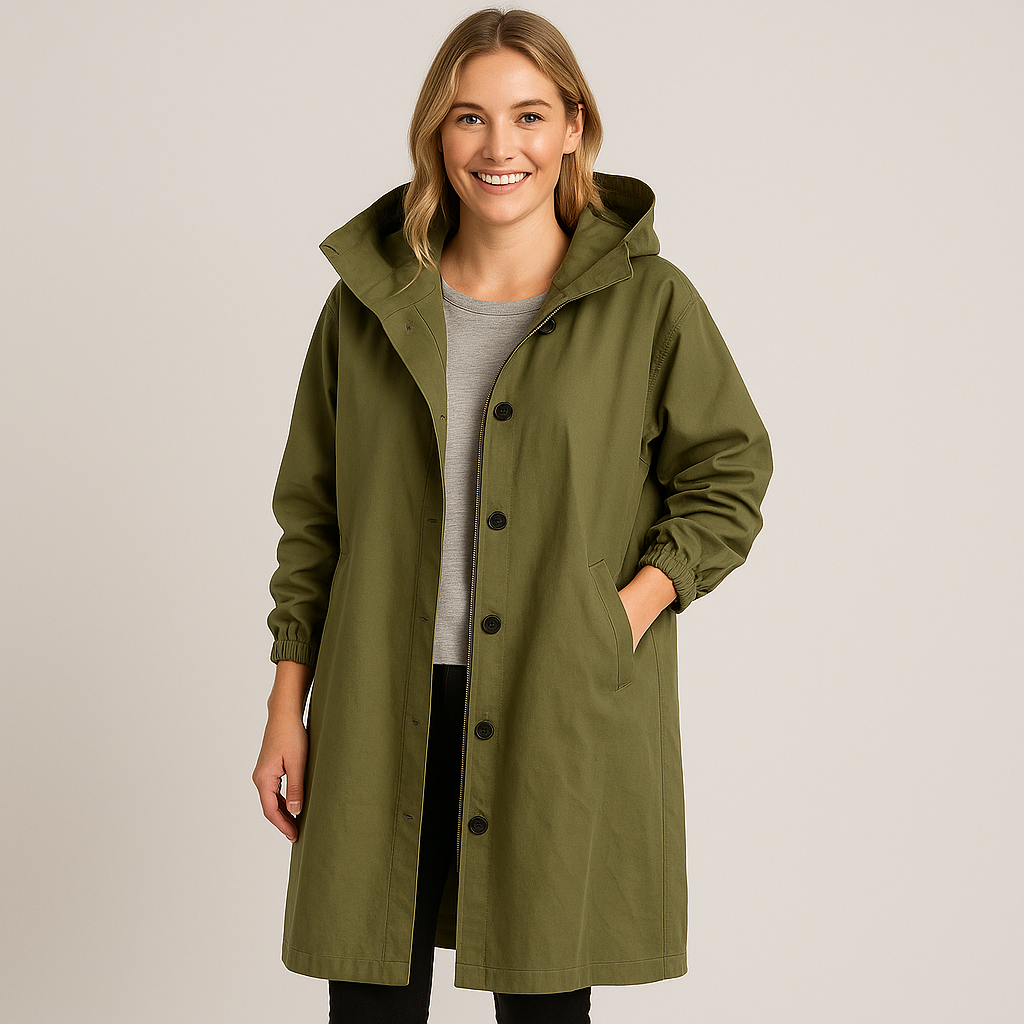 Women's Long Waterproof Raincoat with Hood - Stylish Waterproof Trench Coat