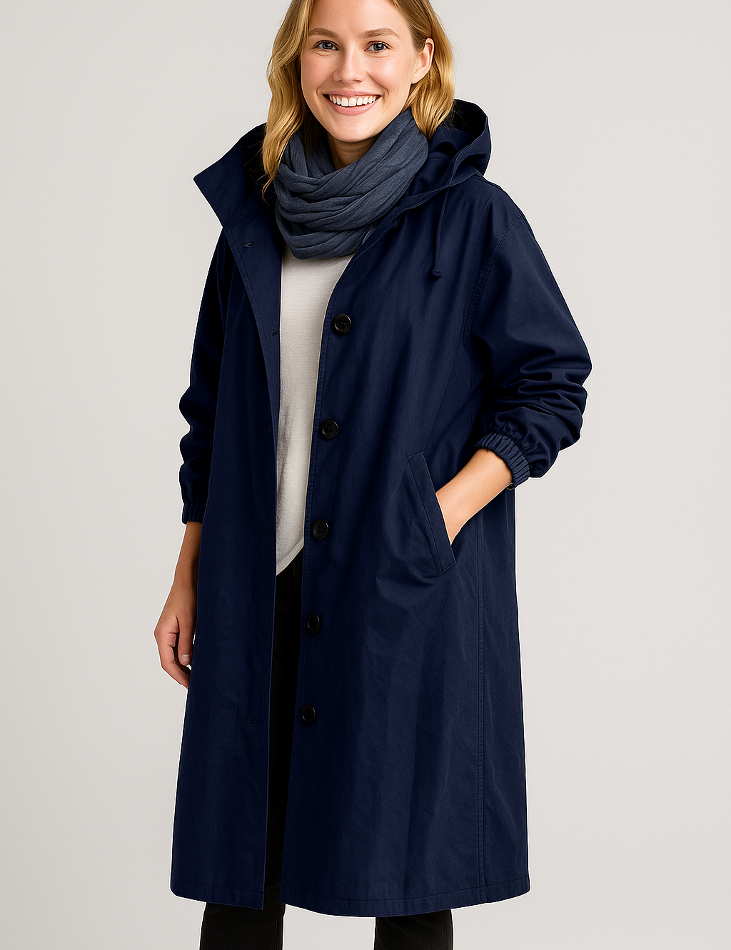 Women's Long Waterproof Raincoat with Hood - Stylish Waterproof Trench Coat