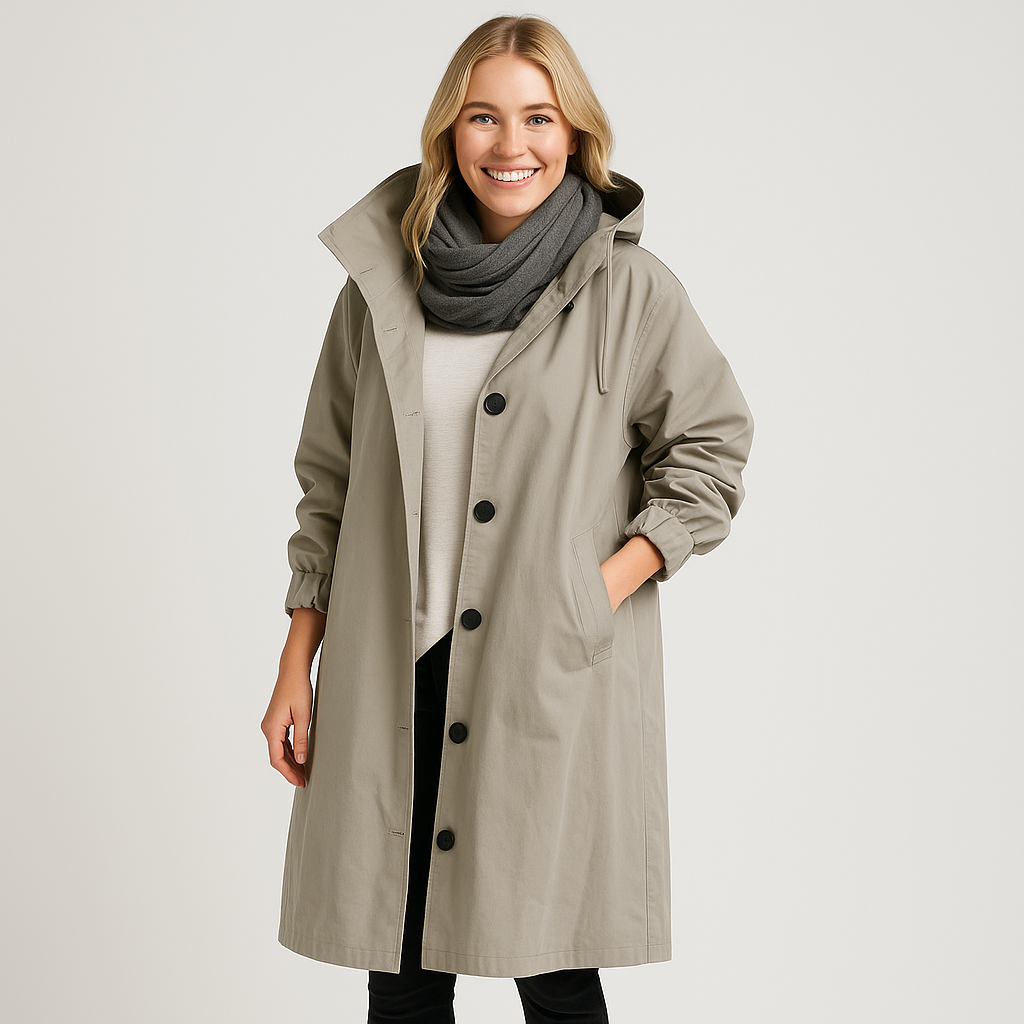 Women's Long Waterproof Raincoat with Hood - Stylish Waterproof Trench Coat