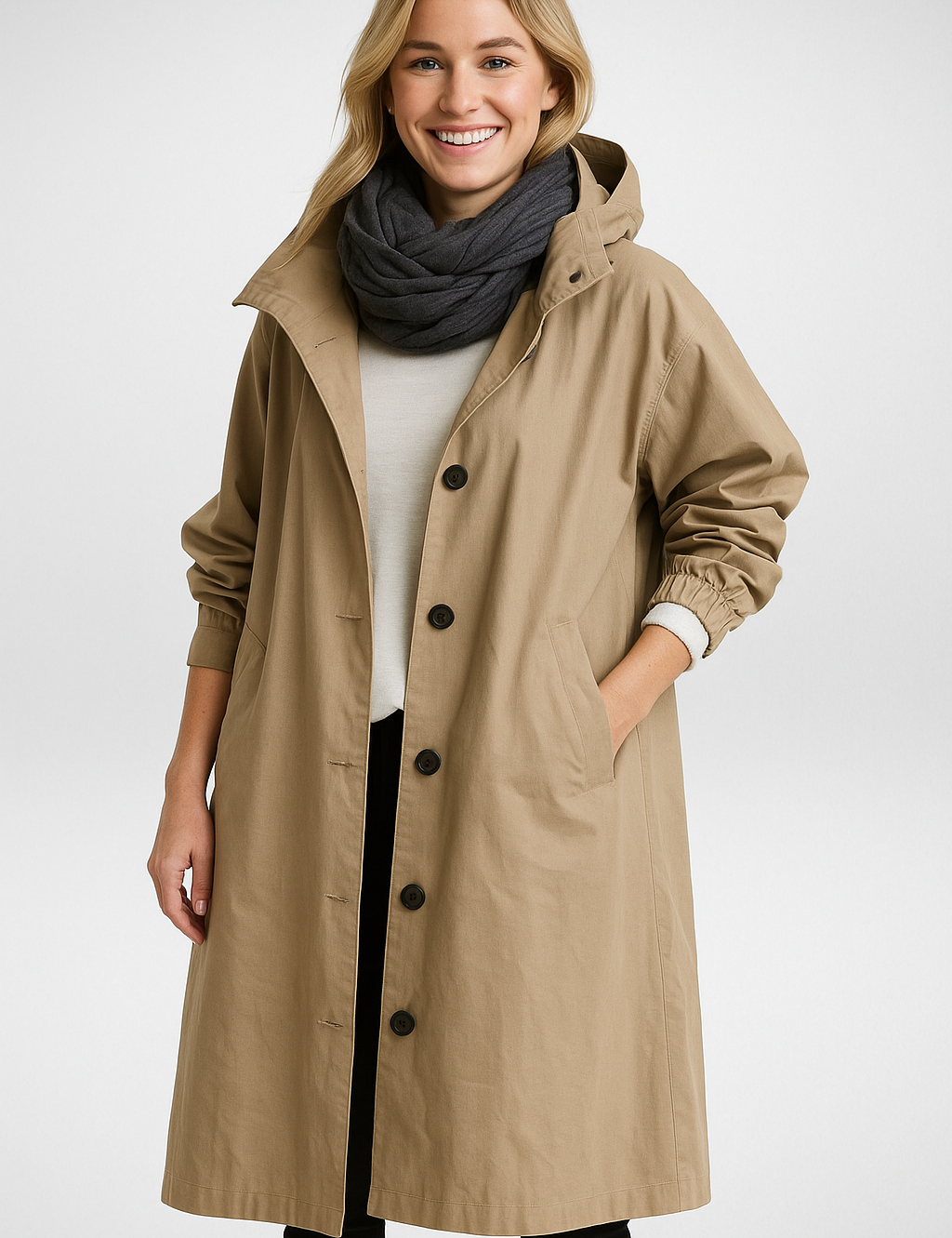 Women's Long Waterproof Raincoat with Hood - Stylish Waterproof Trench Coat