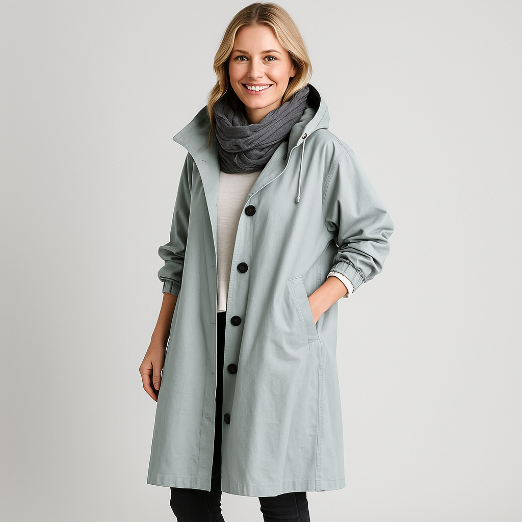 Women's Long Waterproof Raincoat with Hood - Stylish Waterproof Trench Coat