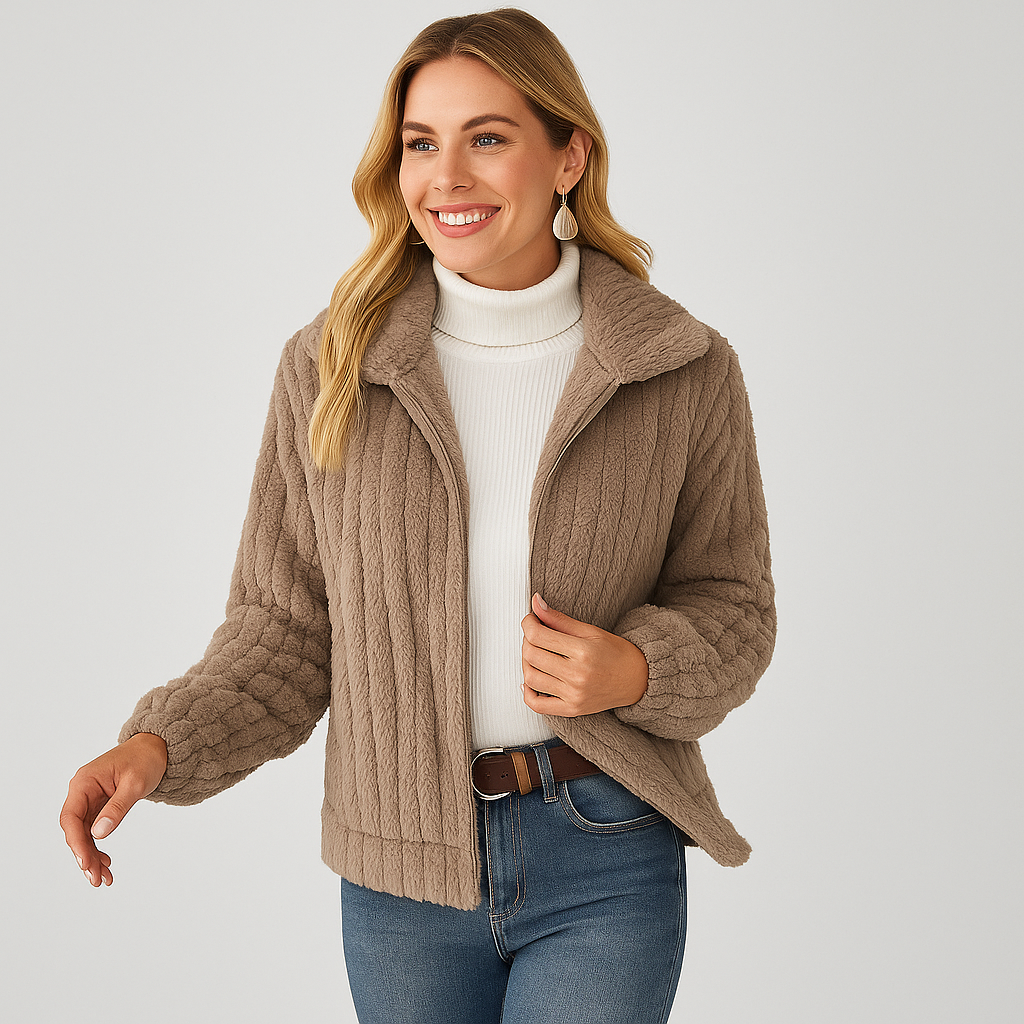 Women's Long Fleece Cardigan with Collar - Stylish and Warm