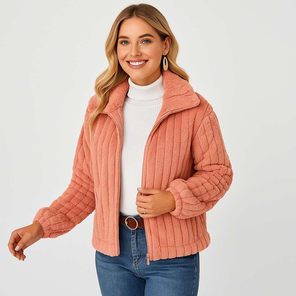 Women's Long Fleece Cardigan with Collar - Stylish and Warm