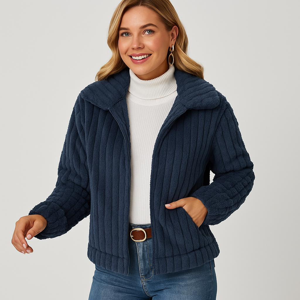Women's Long Fleece Cardigan with Collar - Stylish and Warm