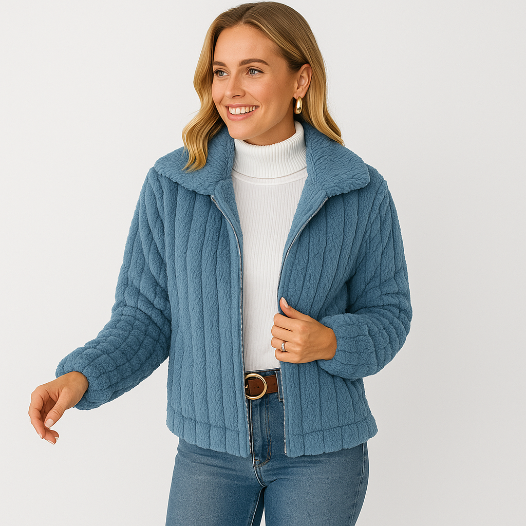 Women's Long Fleece Cardigan with Collar - Stylish and Warm
