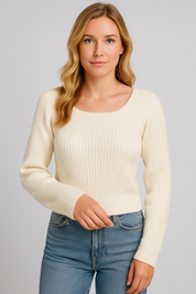Women's Oversized Sweater with Puff Sleeves - Casual Knit Top for Autumn/Winter