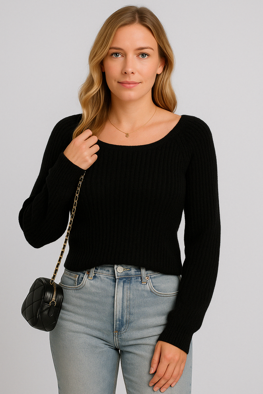 Women's Oversized Sweater with Puff Sleeves - Casual Knit Top for Autumn/Winter