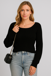 Women's Oversized Sweater with Puff Sleeves - Casual Knit Top for Autumn/Winter