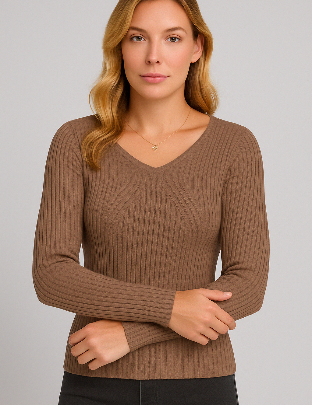 Women's V-Neck Knitted Sweater - Chic Long Sleeve Pullover for Autumn & Winter